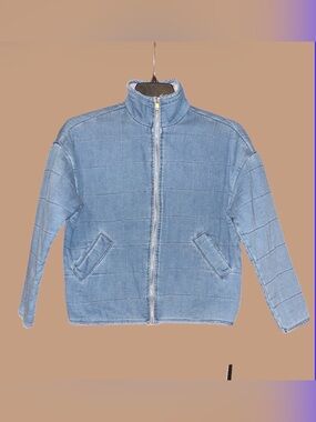 Denim Quilted Zip-Up Jacket